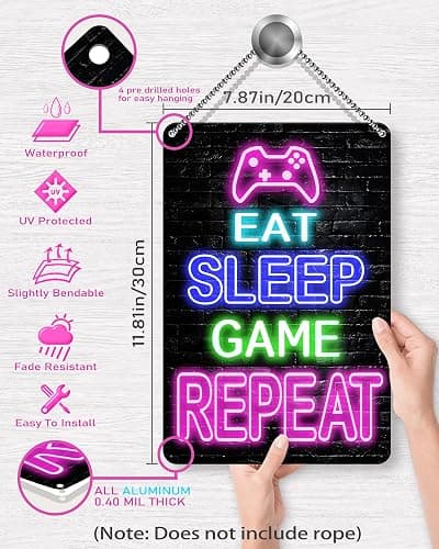 Drsoum Video Gamer Room Decor for Boys Gaming Wall Decor Neon Gaming Room Metal Sign 12 x 8 Inch Set of 4 - Gamer Wall Decor Teenage Boy Room Decor thumbnail 5