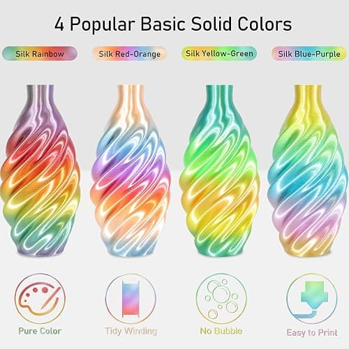 MIKA3D 1.75mm Silk Shiny 4 Types Rainbow Multi Colored Fast Color Change PLA 4 in 1 Bundle: 4 Different Types Silk Rainbow PLA, Each Spool 250g, 4 Spools Packed, Total 1Kg 3D Print Filament Material thumbnail 5