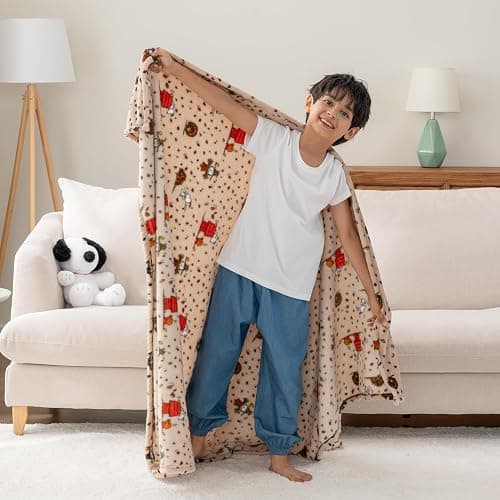 Berkshire Blanket Peanuts® VelvetLoft® Cute Character Snoopy Plush Oversized Kids Throw Blanket, Peanuts Snoopy and Woodstock Harvest Combo Linen (50in x 60in) thumbnail 3