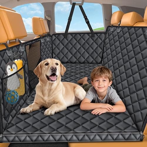 URPOWER Backseat Extender for Dogs - Hard Bottom Dog Car Seat Cover for Back Seat, Dog Hammock for Car, SUV, and Truck, Pet Rear Seat Protector Dogs Travel Bed with Mesh Window & Side Flaps - Image 1
