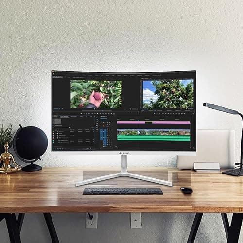 CRUA 24" Curved Monitor, FHD 1080P, 100Hz VA Panel, 99% sRGB, Frameless Design, Blue Light Filter, HDMI VGA Ports, Ideal for Home Office Gaming - White - 24inch100HZWhite - 24inch100HZWhite thumbnail 7