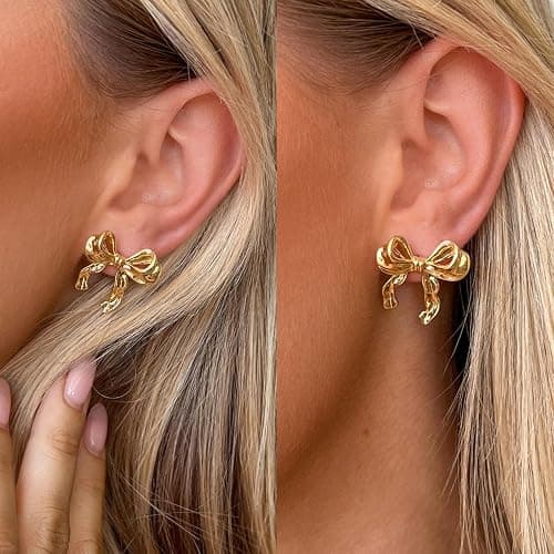 BLISI Gold Bow Earrings Silver 925 Sterling Silver Post Bow Stud Earrings Gold Dangle Bow Earrings Gold and Silver Bow Earrings for Women Hypoallergenic thumbnail 3