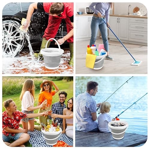 Collapsible Bucket 5L, Silicone Folding Bucket Portable Cleaning Buckets with Handle, Space-saving Mop Buckets for RV Home Outdoor Camping Beach Car Washing Laundry Wash Tub for Cleaning thumbnail 6