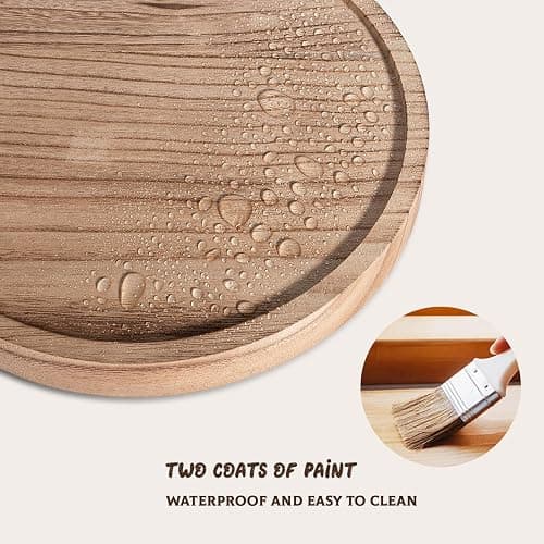Round Decorative Tray Wood Bathroom Counter Organizer Farmhouse Kitchen Decor Wooden Riser for Soap Dish, Perfume, Candle, Sponge, 10" - Brown thumbnail 5