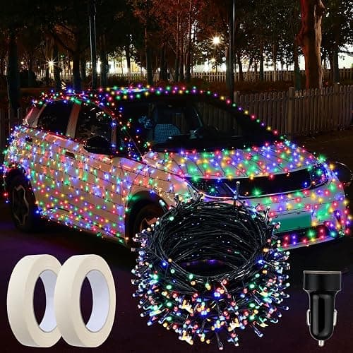Honoson Christmas Car Multicolor Lights 393ft 1200 LED Cigarette Lighter Remote Control String Lights Waterproof 8 Modes and Auto Timer with Masking Tape for Car Xmas Party Holiday Decor - Image 1