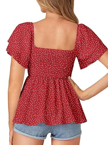 LYANER Women’s Square Neck Smocked Peplum Top Ruffle Short Sleeve Babydoll Shirred Blouse thumbnail 3