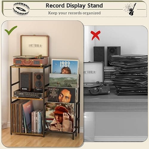 Record Player Stand, Turntable Stand with 4-Tier Vinyl Record Storage, Record Player Table Storage up to 200+ Albums, Record Player Cabinet with Vinyl Display Holder Shelf, vinyl Table for Living Room thumbnail 8