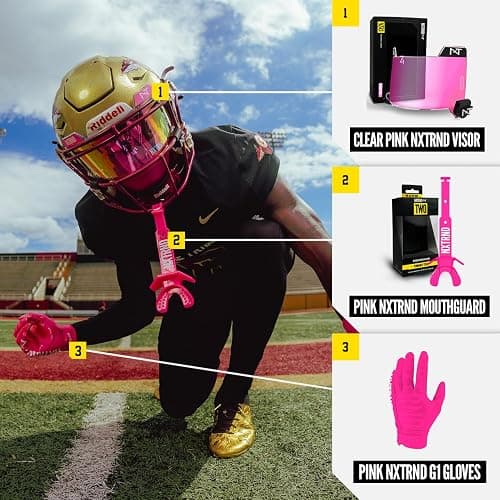 Nxtrnd Two Football Mouth Guard, Football Mouthpiece with Strap, Fits Adult & Youth (Pink) - Pink thumbnail 5