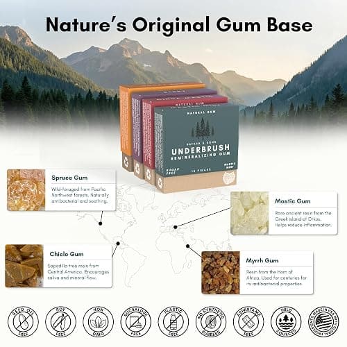 Underbrush Variety Pack Remineralizing Natural Gum, Sugar Free Xylitol Gum with Hydroxyapatite, Supports Fresh Breath and Oral Health, Tree Sap Base, Gluten Free, No Sucralose or Aspartame, 4 Pack thumbnail 4