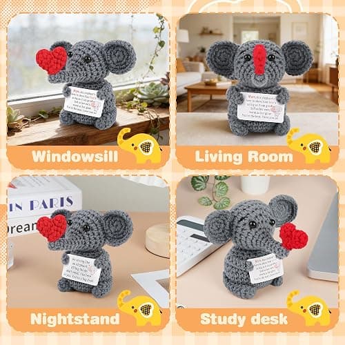 Kovtesiu Positive Crochet Elephant Inspirational Christmas Birthday Gifts for Women Men Emotional Support Stocking Stuffers White Elephant Gifts Cute Decor for Mom Dad Daughter Sister Friend (Common) thumbnail 6