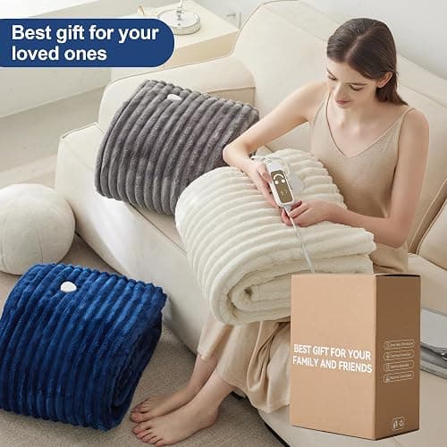 XINIUSLEEP Heated Blanket Electric Blanket 50"x60", Soft Taffeta Sherpa Electric Throw with 5 Heating Level & 1-12 Hour Auto Off, Heated Throw with Overheating Protection, Machine Washable (Beige) thumbnail 7