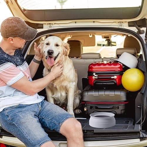 SLSON Spill Proof Dog Water Bowl for Cars,Collapsible No Splash Dog Travel Bowls Integrated Molding Portable Pet Bowl for Vehicle Road Trip Truck,RV,SUV,Boat Accessories (Cold Grey) thumbnail 2