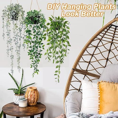 Artificial Hanging Plants 3Pcs Potted Greenery Decor - Grey Eucalyptus Mandala Snow Pea Vine in Pot Plants for Office Farmhouse Home Indoor Outdoor Decor thumbnail 7