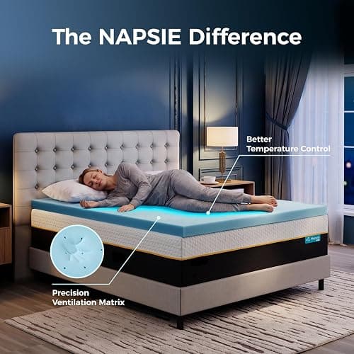 Napsie 2 Inch Twin XL Dorm Mattress Topper, Cooling Mattress Topper, Pressure Relief, CertiPUR-US Certified thumbnail 2