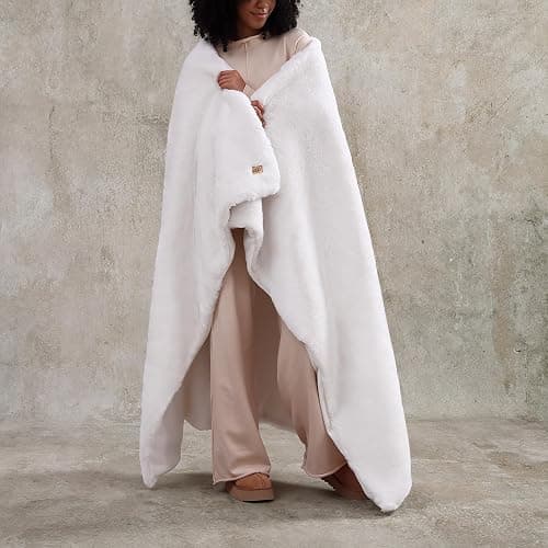 UGG Euphoria Plush Faux Fur Throw Blanket Medium Weight Reversible Luxury Soft Throw for Couch Bed or Chair Hypoallergenic Machine Washable Home Decor Fluffy Blanket, 50-inch x 70-inch, White Snow - White - Throw thumbnail 2