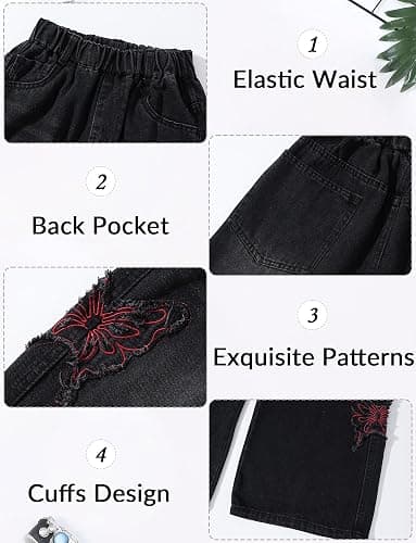 Happy Cherry Girl's Jeans Wide Leg Loose Fit Y2K Denim Pants Elastic Waist Baggy Jeans 5-12Years thumbnail 2