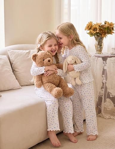 Arshiner Toddler Girl Clothes Fall Outfit Ribbed Lettuce Trim Tops Pant Set | for 2-10 Years Kids, 2 Piece, Long Sleeve, Crew Neck, Floral Wide Leg Pants Sets, Cute Casual Fashion Outfit thumbnail 6