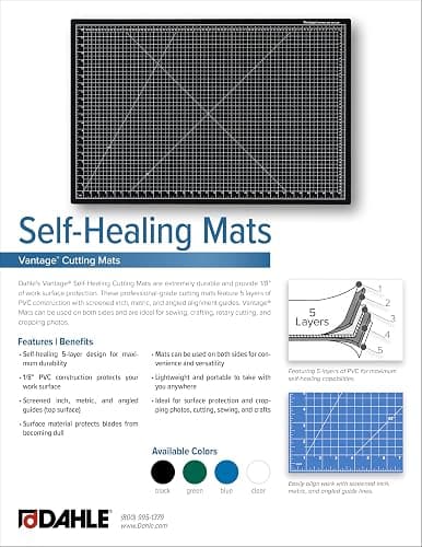 Dahle Vantage 10681 See-Through Premium Self-Healing Cutting Mat, 12"x18", 1/2" Grid, 5 Layers for Max Healing, Perfect for Crafts & Sewing, Clear thumbnail 5