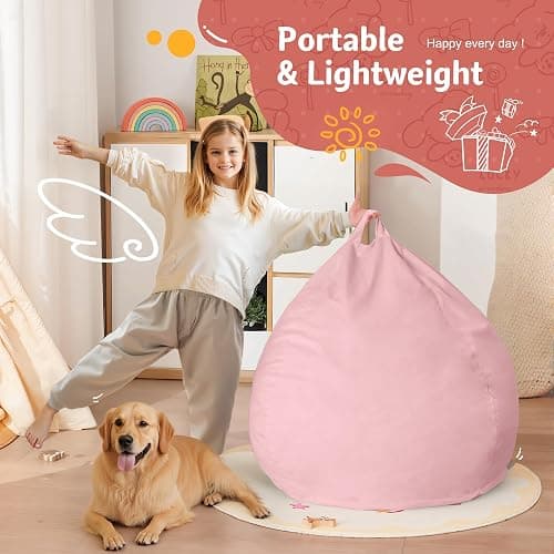 Homguava Bean Bag Chair: Bean Bags with Memory Foam Filled,Comfy Beanbag Chairs Round Bean Bag Sofa with Dutch Velvet Cover-2FT-28 x28 x22,Light Pink thumbnail 5