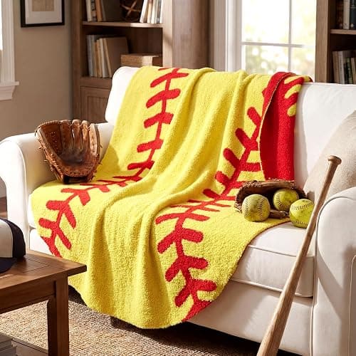 Batiyeer 60 Inch Round Softball Throw Blanket, Reversible Knitted Microfiber Softball Senior Night Throw Gift for Teens Adults, Double Sided Soft Warm Sports Blanket for Couch Sofa Game Room Decor thumbnail 2