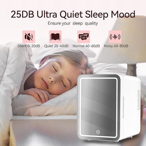 Skincare Fridge With Dimmable LED Mirror, 4L Makeup Mini Fridge for Bedroom, Cosmetics, SkinCare, Cooler & Warmer, Portable Small Refrigerator for Car, Office and Food- White - White thumbnail 6