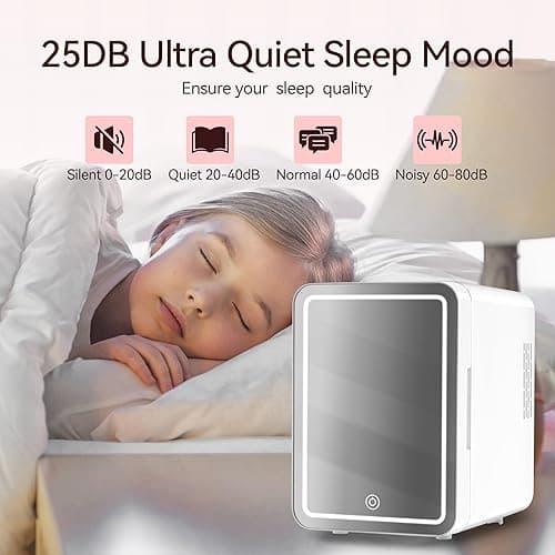 Skincare Fridge With Dimmable LED Mirror, 4L Makeup Mini Fridge for Bedroom, Cosmetics, SkinCare, Cooler & Warmer, Portable Small Refrigerator for Car, Office and Food- White - White thumbnail 6