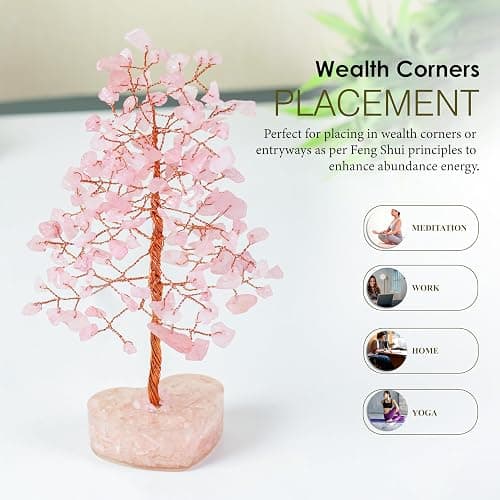 Crocon® Rose Quartz Heart Base Crystals Tree of Life 7-8 inch Healing Stone | Birthday Gifts For Women & Friends Crystals and Meditation Home Décor Gift Ideas House Warming Gift New Home for Mom Presents thumbnail 3
