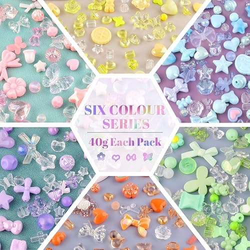 TINKRSTUFF Assorted 400-450PCS Acrylic Beads For Bracelet Making, Flower Bow Butterfly Candy Gummy Bear Kawaii Aesthetic Bead, Cute Beads For Jewelry Making DIY Necklace Keychain Phone Charm(6 Colors) thumbnail 5