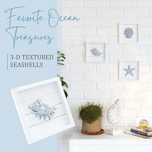 TideAndTales Blue Seashells and Starfish (Framed Set of 3) Coastal 3D Wall Art, Beach Wall Decor for Bathroom or Coastal Bedroom, Ocean Inspired Seaside Decorations for Home or Beach House (7"x7") thumbnail 4