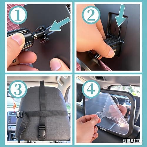 Funbliss Baby Car Mirror for Rear Facing Seat,360° Rotation, Safety CertifiedShatterproof Acrylic Glass, Clear Wide View,Infant Car Mirror for Car Seat Rear Facing,Baby Vehicle Mirror thumbnail 8