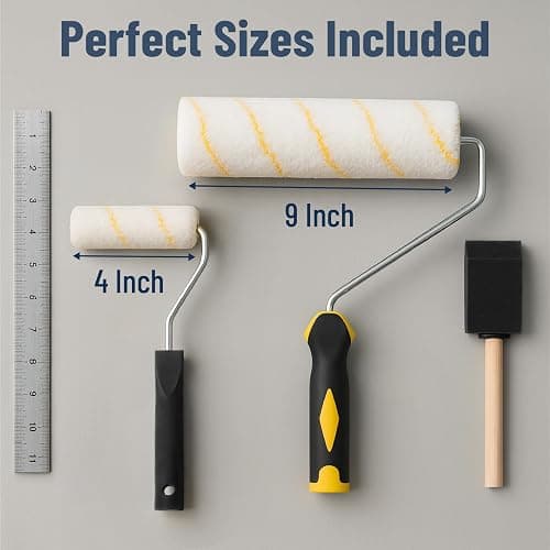 Bates- Paint Roller Kit, 19 pcs, Roller Set with Microfiber Sleeves & Frame, Tray, Angled Brush & Foam Brush, Paint Scrapers and More for Walls, Cabinets, Interior, Exterior, House Painting Supplies thumbnail 7