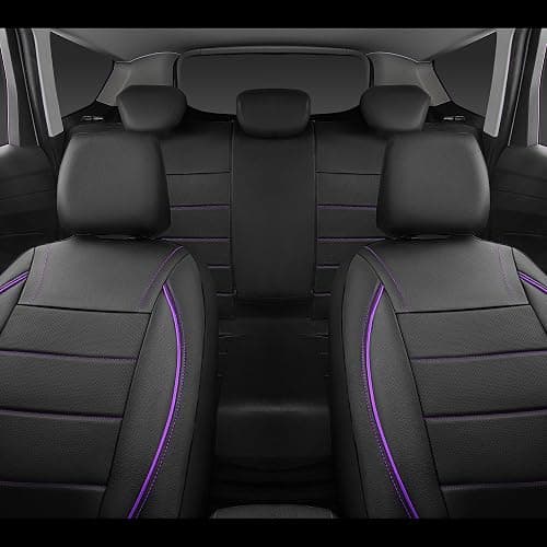 CAR PASS Piping PU Leather Car Seat Cover,Inside Zipper Design and Reserved Opening Holes Airbag Compatible,Universal FIT for Car, SUVs,Van,Trucks,Full Set, Black & Purple thumbnail 5