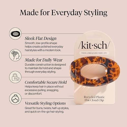 Kitsch Large Flat Claw Clip for Women - Tortoise, 1pc | Durable & Strong Hold Flat Hair Clips For Styling, Half Updo | Non-Slip for Secure, Comfortable Wear, For All Hair Types thumbnail 4