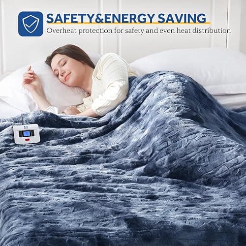 SEALY Electric Blanket Full Size, Fast Heated Warming Blanket Faux Fur & Flannel with 10 Heating Levels & 1-12 Hours Auto Shut Off, Machine Washable, Navy Blue, 80 x 84 Inch thumbnail 7