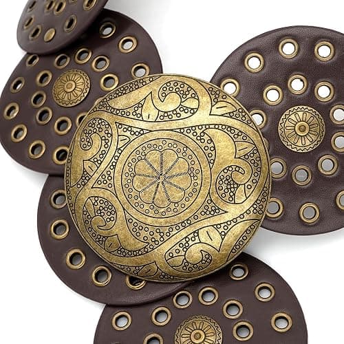 WULIQIUQIU Wide Disc Belt for Women Boho Concho Leather Belts Vintage Western Waist Belt thumbnail 3