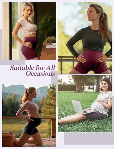 Siimcuzy 4 Pack Women's Maternity Shorts with Pockets Over the Belly | 5 Inch, Two Side Pockets, Belly Support, Biker, Pregnancy, Summer, Yoga, Workout, Athletic, Active, Gym, Soft, Shorts thumbnail 6