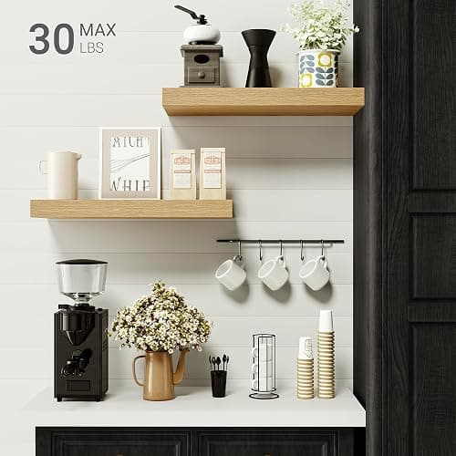 Vivelove Floating Shelves for Wall Mounted, 16 inchs Shelf for Small Bathroom, Bedroom, Living Room, Kitchen, Modern Home Decor, Rustic Farmhouse Wall Shelves with Invisible Brackets - Set of 2, Oak thumbnail 2