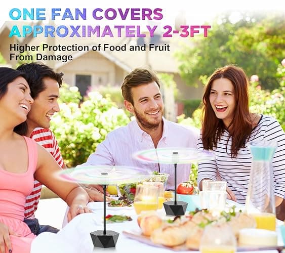 Fly Fans for Tables Rechargeable Fly Repellent Fans for Indoor Outdoor Keep Flies Away, Flies Spinner Table Top with Holographic Blades, Bug Traps for Picnic, Party, BBQ (Black, 3Packs) thumbnail 2