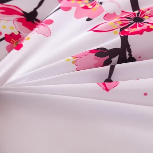 Suncloris Red Cherry Blossom Comforter Set Queen, 5pc Sakura Floral Bedding Set, Includes Lightweight Quilt, 2 Pillowcases, Flat & Fitted Sheet, Microfiber Bedding for Girls Teens (Red (5pcs), Queen) thumbnail 8