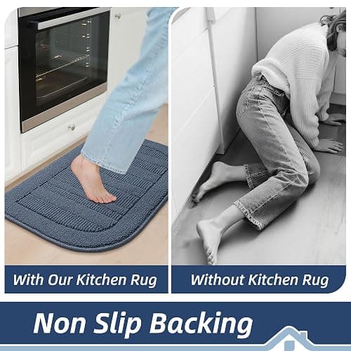 BEQHAUSE 30x18 Inch Kitchen Rug Mat Durable Kitchen Rugs Non-Slip Washable Absorbent Kitchen Mats for Floor Dirt-Resistant Semicircular Kitchen Mat (Blue) thumbnail 6