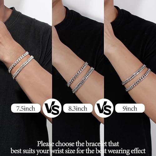 XIANNVXI 6 Pcs Stainless Steel Bracelets for Men Women Cuban Link Bracelet Rope Paperclip Chain Bracelets Set 6.5/7/7.5/8.3/9 Inches Mens Metal Bracelets thumbnail 4
