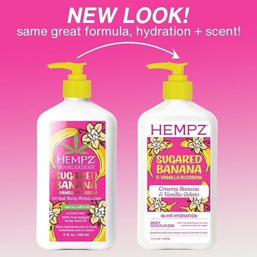 Hempz Sugared Banana & Vanilla Blossom Body & Hand Lotion, Ultra Hydrating Moisturizer for Men and Women, 17 oz thumbnail 3