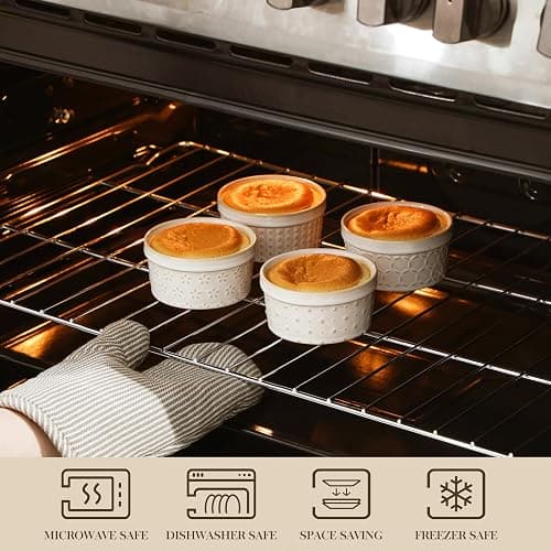 MALACASA Ramekins 6 Oz Oven Safe, Ceramic Creme Brulee Souffle Dishes, Pudding Custard Cups Ramekin For Baking, Small Dipping Sauce Bowls, Set of 4, Microwave and Dishwasher Safe, Arctic White thumbnail 4
