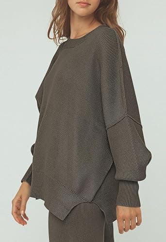 Pink Queen Women's 2 Piece Outfits Sweater Sets Knit Pullover Tops And Wide Leg Pants Loose Tracksuit Lounge Set thumbnail 5
