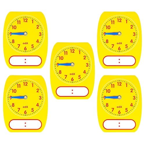 edxeducation Write-On Wipe-Off Clock Dials, Set of 5 | Analog Clock With Movable Hands, Learn to Tell Time, Teaching Resource for Classrooms - Image 1