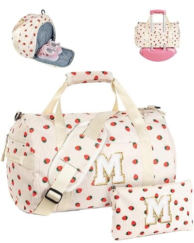 Vogewood Stocking Stuffers-Preteen Gifts Trendy Stuff, Girls Gym Bag, Kids Personalized Weekend Duffel Bags with Shoe Compartment, Travel Tote with Makeup Bag, Holiday Gift for Grandkids (Letter M) - Image 1