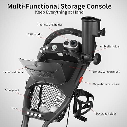 Caddytek CaddyLite ONE-Swivel V8 Golf Push Cart - Lightweight 3 Wheel Foldable Cart with One-Click Folding, 360° Swivel Front Wheel, Adjustable Handle, Cooler Basket, Umbrella & Drink Holder thumbnail 4