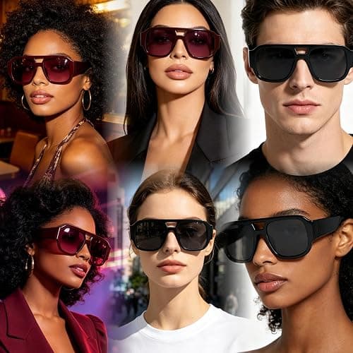 milramtob Oversized Square Aviator Sunglasses for Women Men Retro 70s Glasses Chunky Sun Shades Cute thumbnail 2