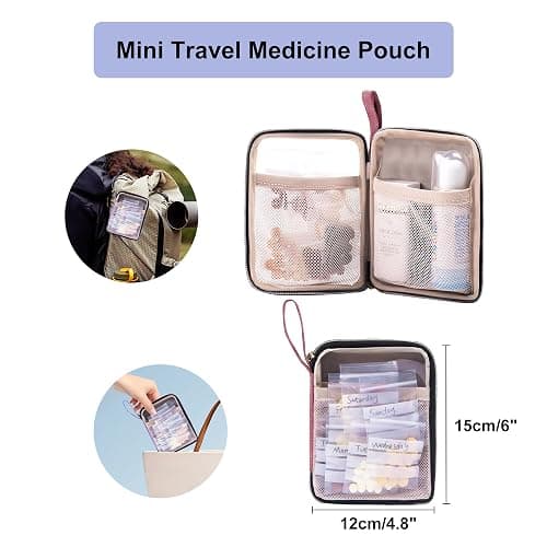Lexeeco Medicine Storage Bag Pill Bottle Organizer with Portable Small Pouch Travel Medication Bottle Organizer for Emergency Home First Aid Box Kit (Red) thumbnail 7