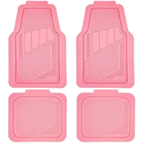 CAR PASS Heavy Duty Rubber Floor Mats 4-Piece,Pink Car Mats Full Sets Anti-Slip,Waterproof Universal Trim-to-Fit for Car SUV Truck, Durable All Weather Automotive Car Mats for Women,Girly(All Pink) - Image 1